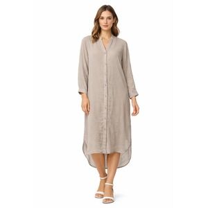 RUDSAK ERIN Chiffon Shirt Dress Petite Small Taupe Maxi Button Front
